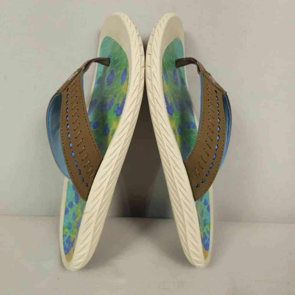Korkers De Young Fish Flip Tarpon Sandals Men 10 Brown Flip Flop Kling On Deck